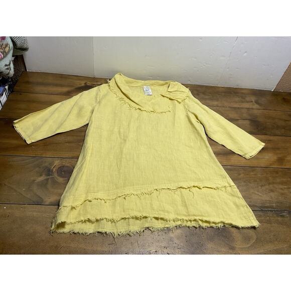 Match Point Yellow Linen Cowl Neck Pocket Tunic Top Womens Size Medium - Picture 1 of 10